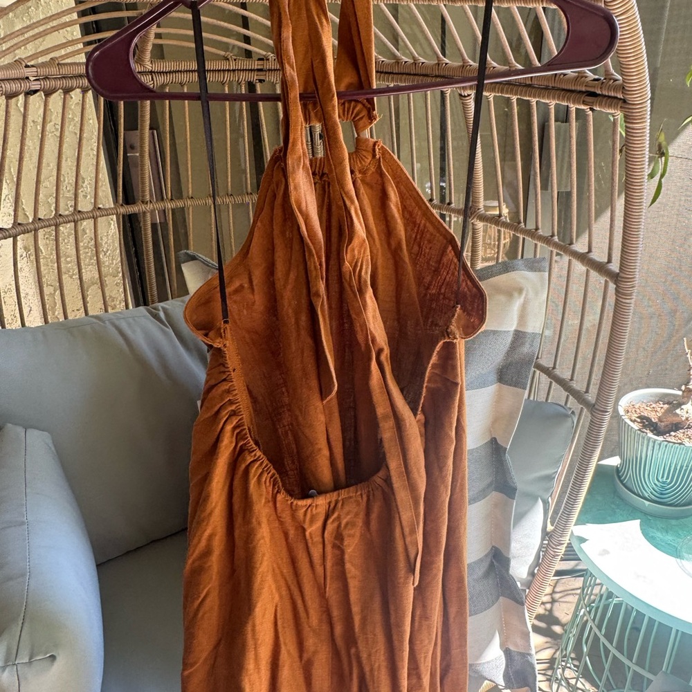 Aakaa Women's Linen Maxi Halter Dress in Rust Orange - Sz Large - Picture 5 of 5